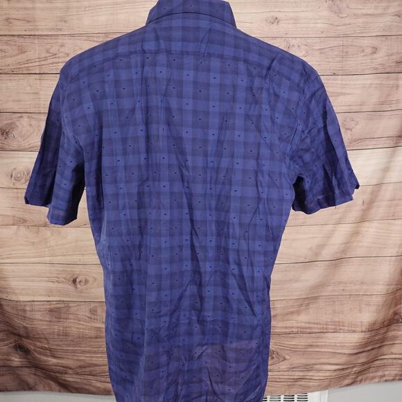 Zachary Prell Shirt Mens XL Blue Short Sleeve Button Front Cotton Plaid Casual - Picture 4 of 9